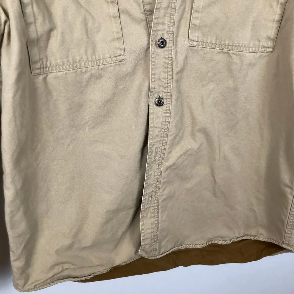 Columbia Mens Tan Canvas Fleece Lined Jacket M FLAW Shacket Chore Ranch Workwear